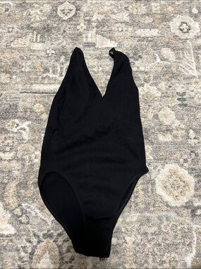 Urban Outfitters Black Ribbed V-Neck Bodysuit
